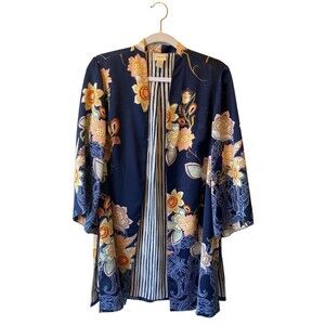 Chicos printed kimono floral boho cobalt blue fully lined Size  1/M bell sleeve